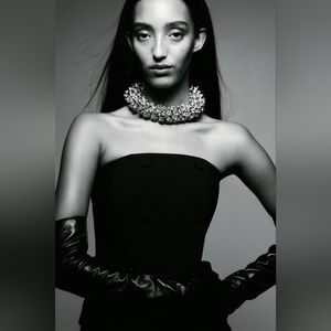 H&M Holiday Tuxedo Mini Short Fitted Bandeau Dress Faux Wrapover Front Black XL